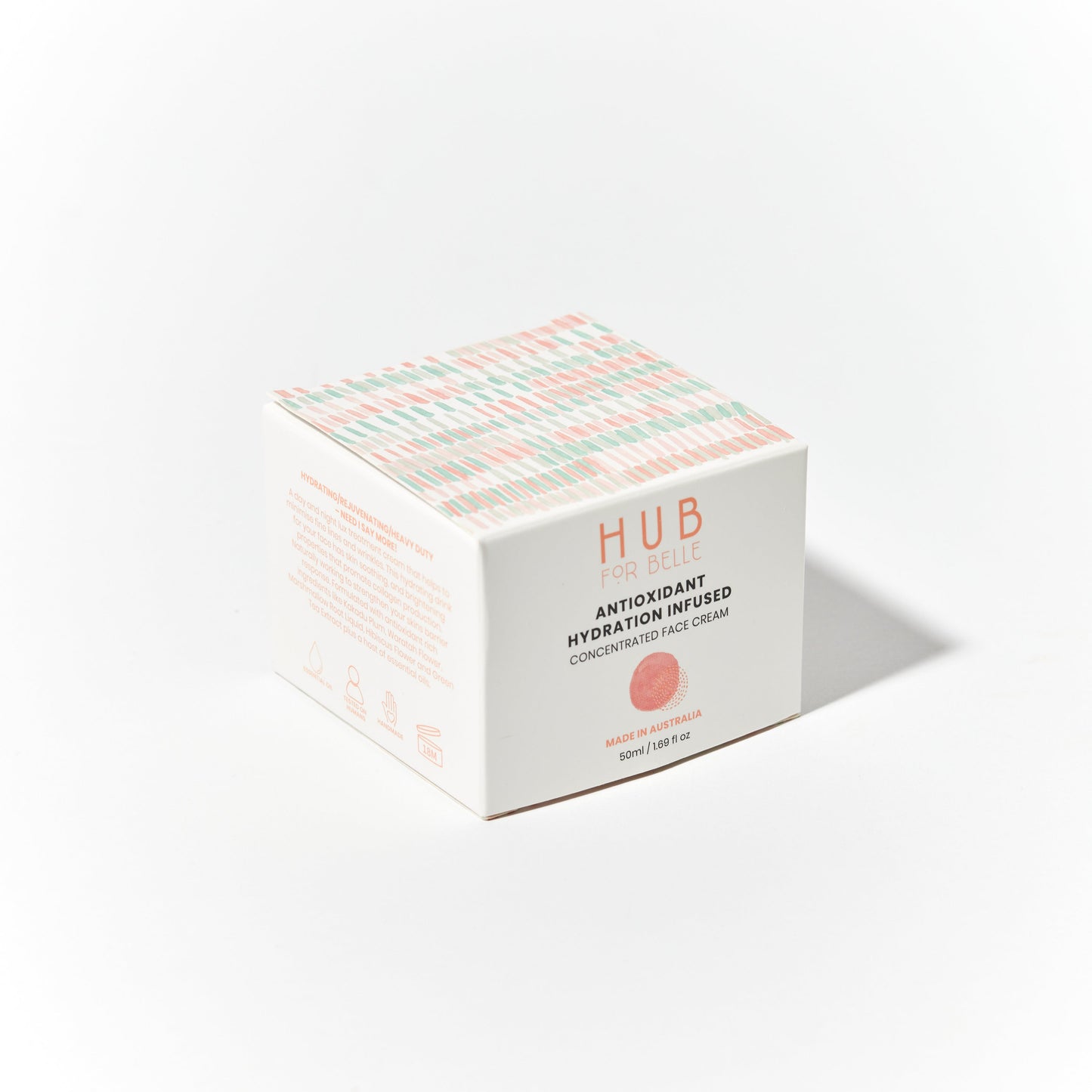 Hub for Belle Antioxidant hydration infused moisturiser containing Waratah flower, Kakadu Plum, Vitamin E and Jojoba package front view