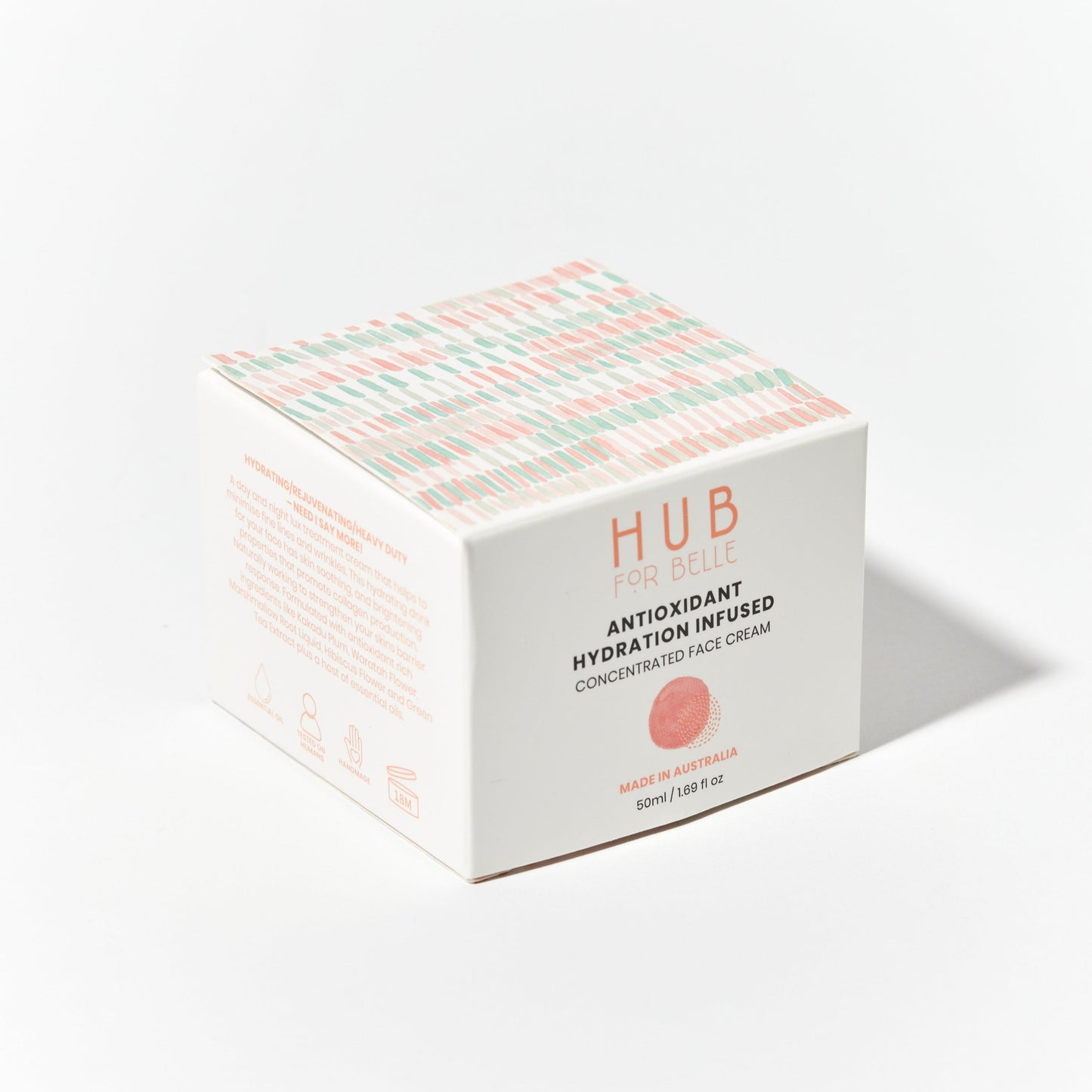 Hub for Belle Antioxidant hydration infused moisturiser containing Waratah flower, Kakadu Plum, Vitamin E and Jojoba package front view