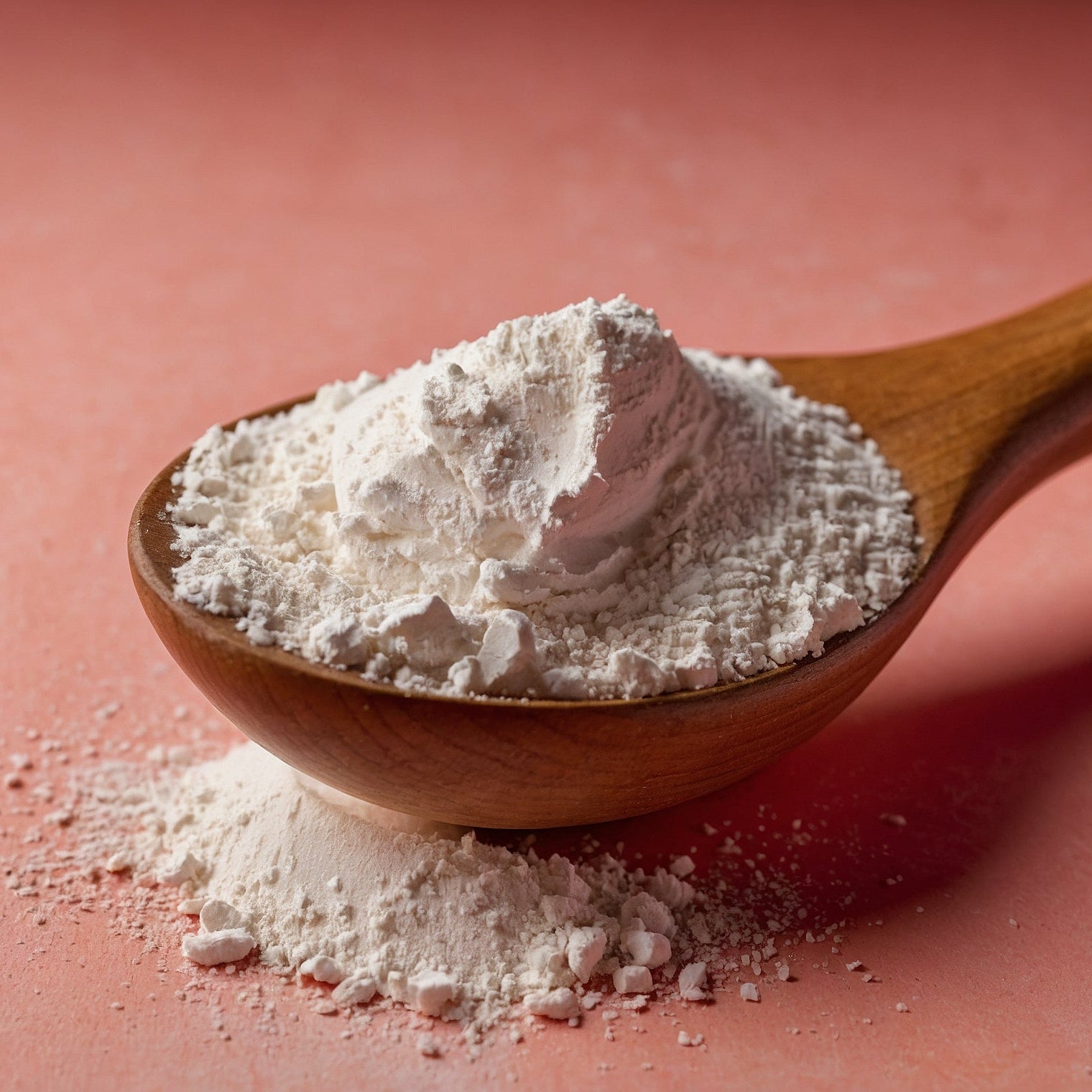 Powdered vegan collagen on a wooden spoon